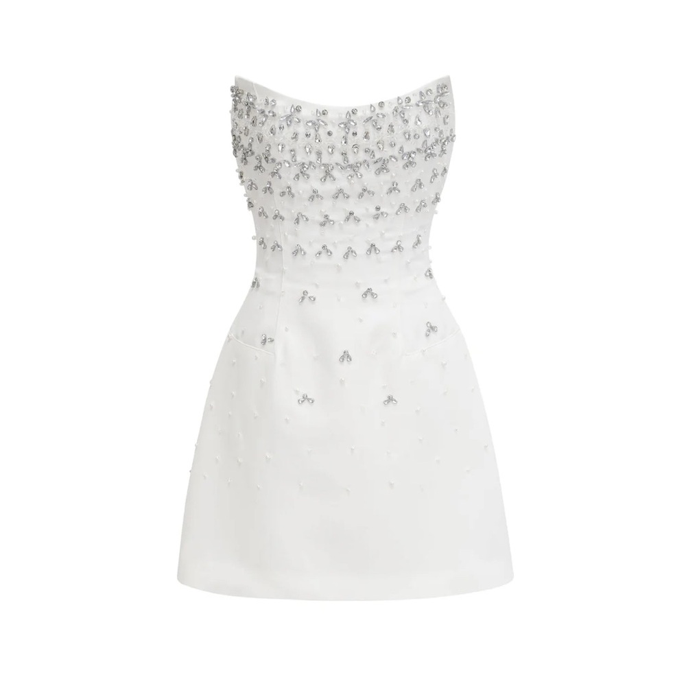 Elegant White Strapless Dress with Silver Embellishments